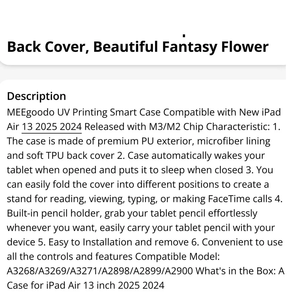 MEEgoodo iPad Air 13 inch Case M4 M3 M2 Fantasy Flower Trifold Stand Smart Cover